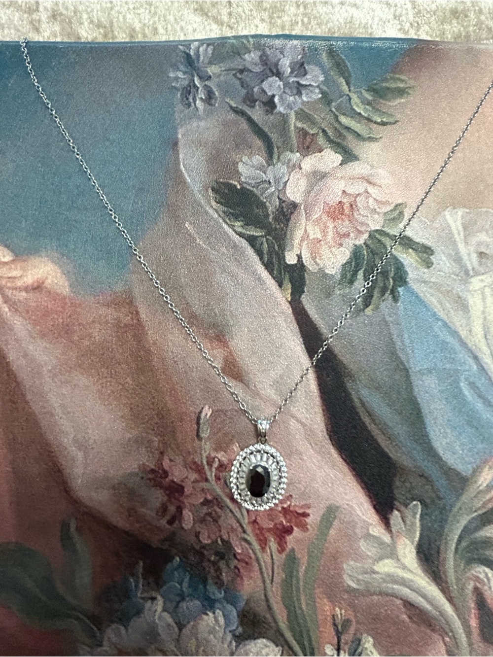 Sterling Silver Black Oval Pendant Necklace